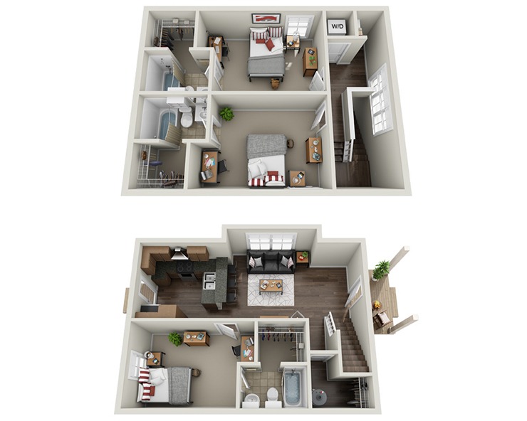 3BR/3BA - Duplex Floor plan