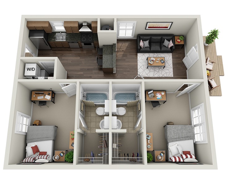 2BR/2BA - Cottage Floor plan