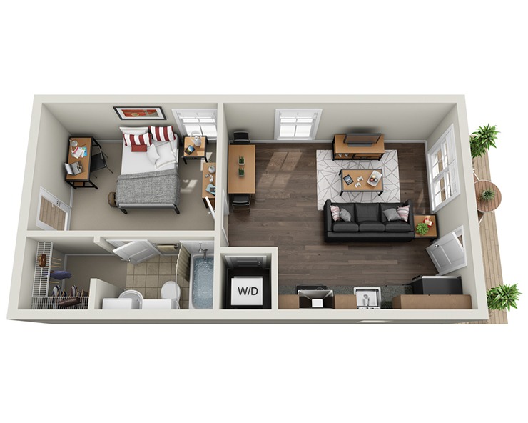 1BR/1BA - Cottage Floor plan